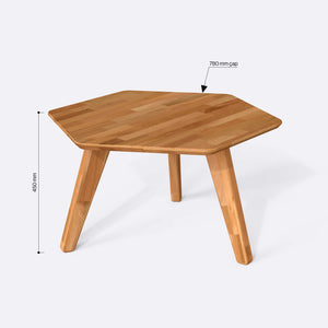Yase Altıgen Sehpa 78 x 78 cm ölçülendirilmiş teknik görünümü, milimetre cinsinden genişlik, derinlik ve yükseklik