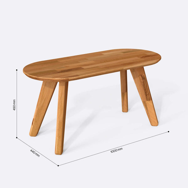 Yase Oval Sehpa 100 x 44 cm ölçülendirilmiş teknik görünümü, milimetre cinsinden genişlik, derinlik ve yükseklik