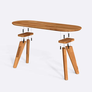 Yase Oval Sehpa 120 x 44 cm parçalarına ayrılmış montaj görünümü: masif kayın parçalar ve bağlantı elemanları