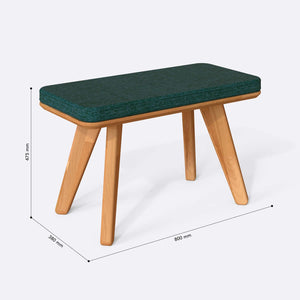 Han Bench 80 x 38 cm ölçülendirilmiş teknik görünümü, petrol keten döşeme, milimetre cinsinden ölçüler
