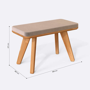 Han Bench 80 x 38 cm ölçülendirilmiş teknik görünümü, kum kadife döşeme, milimetre cinsinden ölçüler