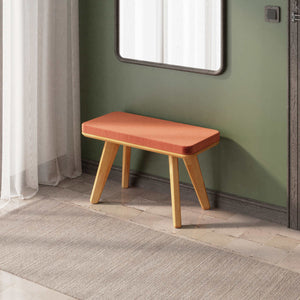 Han Bench 80 x 38 cm, somon kadife döşeme, masif kayın gövde, ev ortamında kullanım görünümü