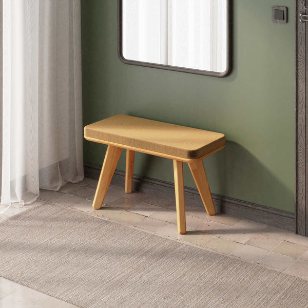 Han Bench 80 x 38 cm, vizon kadife döşeme, masif kayın gövde, ev ortamında kullanım görünümü