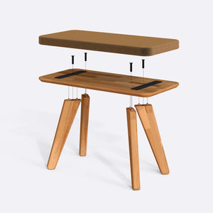 Han Bench 80 x 38 cm parçalarına ayrılmış montaj görünümü, vizon kadife oturum ve masif kayın ayaklar