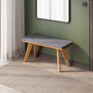 Han Bench, masif kayın gövde ve kumaş döşeme, 100 cm genişliğinde, ev ortamında kullanım görünümü