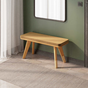 Han Bench 100 x 38 cm, vizon kadife döşeme, masif kayın gövde, ev ortamında kullanım görünümü