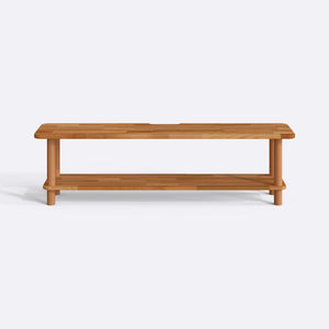 Sora TV Ünitesi 160 x 38 cm, %100 masif kayın, doğal ahşap dokusu, beyaz zeminde önden stüdyo çekimi