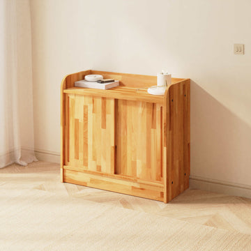 Pador Büfe 100 x 45 cm, %100 masif kayın, doğal ahşap dokusu, ev ortamında kullanım görünümü