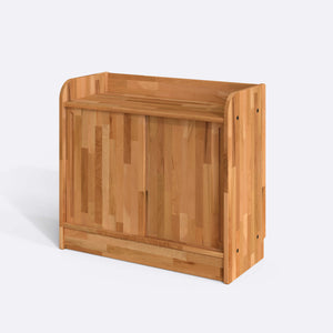 Pador Büfe 100 x 45 cm, %100 masif kayın, doğal ahşap dokusu, beyaz zeminde üç çeyrek açıdan stüdyo çekimi