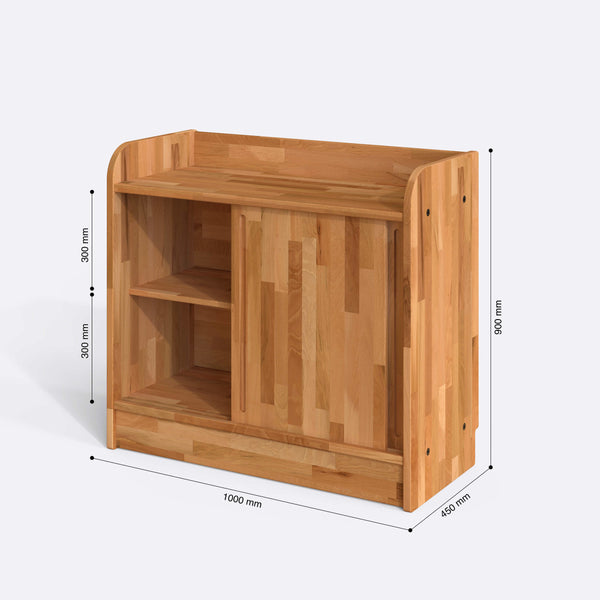 Pador Büfe 100 x 45 cm ölçülendirilmiş teknik görünümü, milimetre cinsinden genişlik, derinlik ve yükseklik