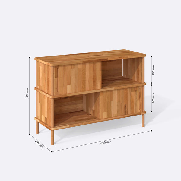 Shava Büfe 120 x 45 cm ölçülendirilmiş teknik görünümü, milimetre cinsinden genişlik, derinlik ve yükseklik