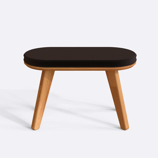 Yase Bench 80 x 38 cm, kahve kadife döşeme, masif kayın gövde, beyaz zeminde önden stüdyo çekimi