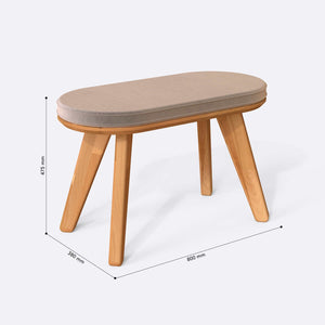 Yase Bench 80 x 38 cm ölçülendirilmiş teknik görünümü, kum kadife döşeme, milimetre cinsinden ölçüler