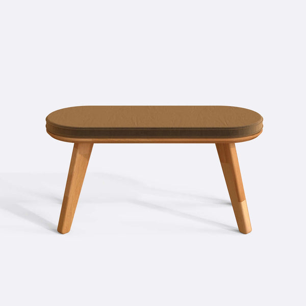 Yase Bench 100 x 38 cm, vizon kadife döşeme, masif kayın gövde, beyaz zeminde önden stüdyo çekimi