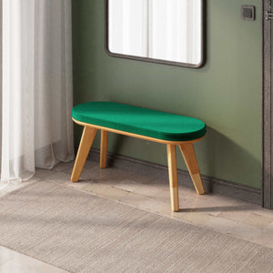 Yase Bench 100 x 38 cm, masif kayın gövde ve kumaş döşeme, ev ortamında kullanım görünümü