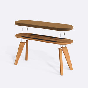 Yase Bench 120 x 38 parçalarına ayrılmış montaj görünümü, vizon kadife döşemeli oturum, masif kayın ayaklar ve vidalar