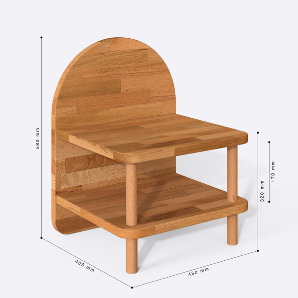 Rory V2 Komodin 45 x 40 cm ölçülendirilmiş teknik görünümü, milimetre cinsinden ölçüler