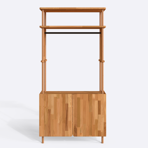 Talsen Gardırop 100 x 46 cm, %100 masif kayın, doğal ahşap dokusu, beyaz zeminde üç çeyrek açıdan stüdyo çekimi