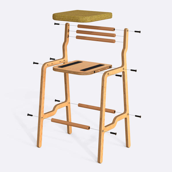 Finna Bar Tabure, Keten Sarı kumaş, detay görünüm 4