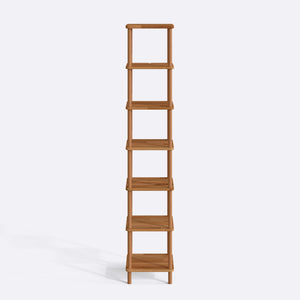 7 Raflı Kitaplık 38 x 38 cm, %100 masif kayın, doğal ahşap dokusu, beyaz zeminde önden stüdyo çekimi