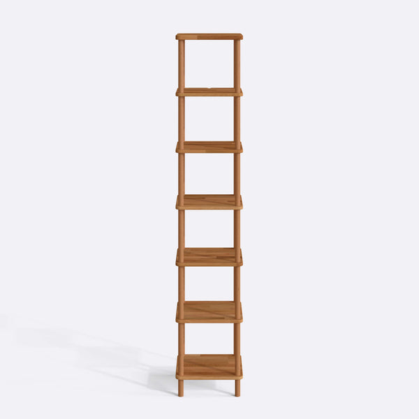 7 Raflı Kitaplık 38 x 38 cm, %100 masif kayın, doğal ahşap dokusu, beyaz zeminde önden stüdyo çekimi