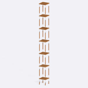 7 Raflı Kitaplık 38 x 38 cm parçalarına ayrılmış montaj görünümü, masif kayın parçalar ve bağlantı elemanları