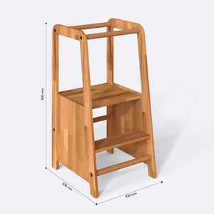 Nolvo Öğrenme Kulesi ölçülendirilmiş teknik görünümü, 436 x 500 x 900 mm genişlik, derinlik ve yükseklik