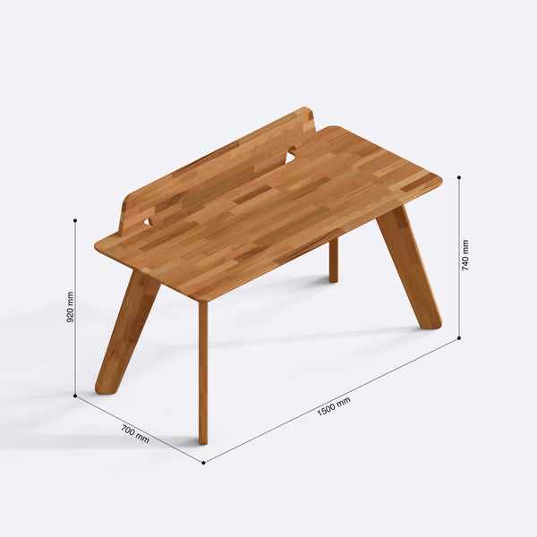 Han V2 Çalışma Masası 150 x 70 cm ölçülendirilmiş teknik görünümü, milimetre cinsinden genişlik, derinlik ve yükseklik