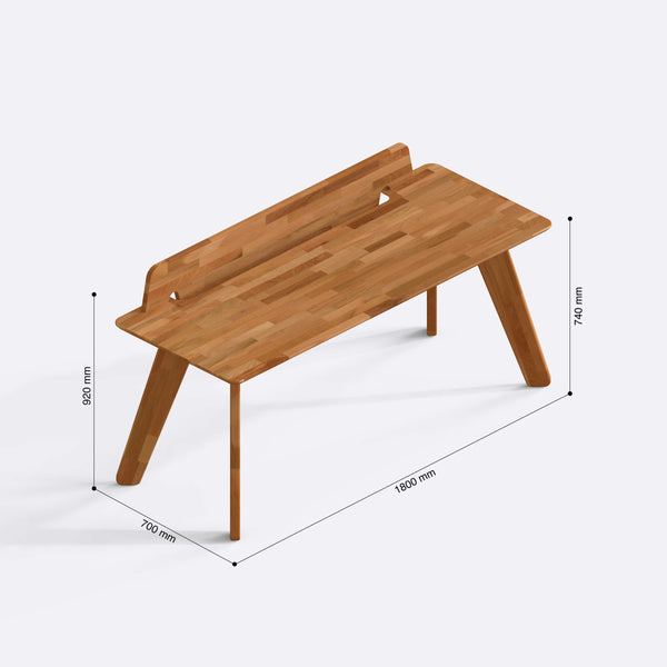 Han V2 Çalışma Masası 180 x 70 cm ölçülendirilmiş teknik görünümü, milimetre cinsinden genişlik, derinlik ve yükseklik