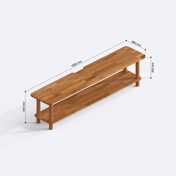 Sora TV Ünitesi 180 x 38 cm ölçülendirilmiş teknik görünümü, milimetre cinsinden genişlik, derinlik ve yükseklik