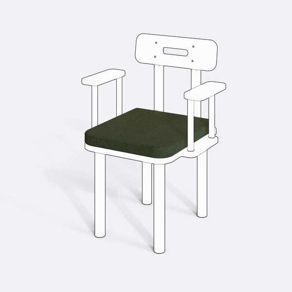 Basic ve Classic Sandalye Kılıfı (Süngerli), Keten Yeşil kumaş kılıf, ürün çizimi üzerinde renk ve doku gösterimi
