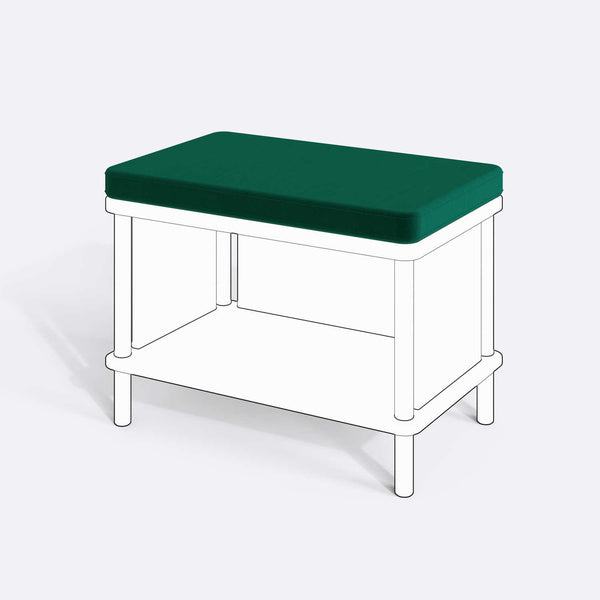 Gerel ve Waljan Bench Kılıfı - 60 x 38 (Süngerli), Kadife Zümrüt kumaş kılıf, ürün çizimi üzerinde renk ve doku gösterimi