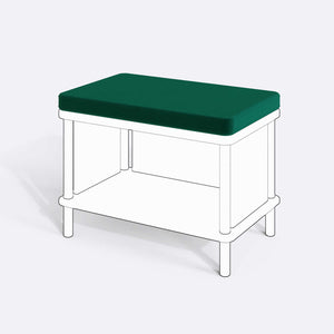 Gerel ve Waljan Bench Kılıfı - 60 x 38 (Süngersiz), Kadife Zümrüt kumaş kılıf, ürün çizimi üzerinde renk ve doku gösterimi