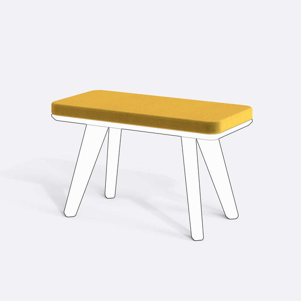 Han, Dorrin, Waljan, Gerel ve Kyran Bench Kılıfı - 80 x 38 (Süngerli), Kadife Sarı kumaş kılıf, ürün çizimi üzerinde renk ve doku gösterimi
