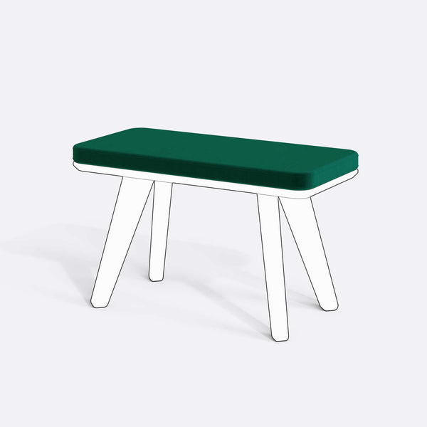 Han, Dorrin, Waljan, Gerel ve Kyran Bench Kılıfı - 80 x 38 (Süngersiz), Kadife Zümrüt kumaş kılıf, ürün çizimi üzerinde renk ve doku gösterimi