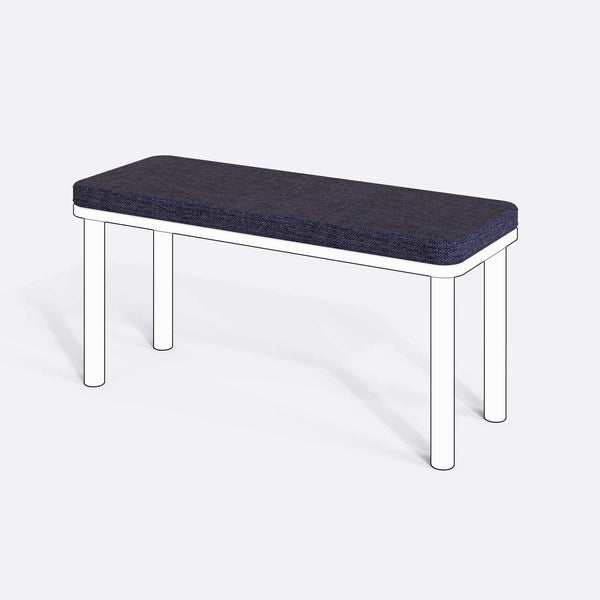 Han, Dorrin, Waljan, Gerel ve Kyran Bench Kılıfı - 100 x 38 (Süngerli), Keten Lacivert kumaş kılıf, ürün çizimi üzerinde renk ve doku gösterimi