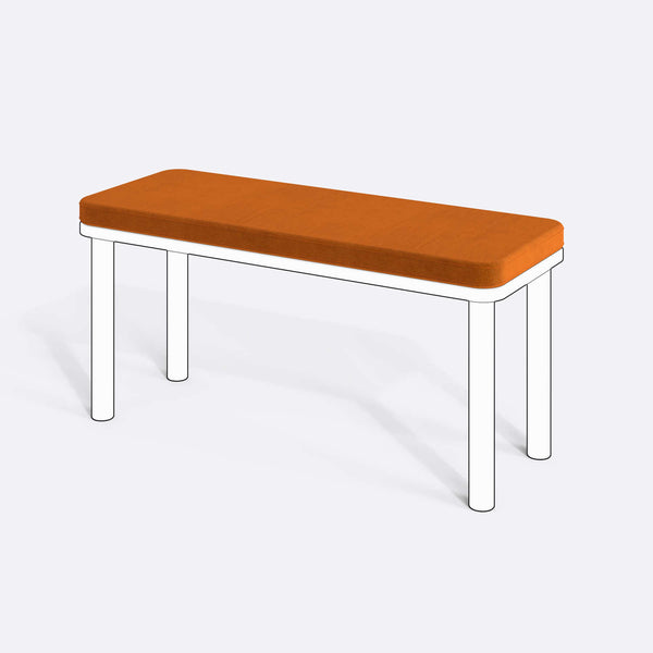 Han, Dorrin, Waljan, Gerel ve Kyran Bench Kılıfı - 100 x 38 (Süngerli), Kadife Badem kumaş kılıf, ürün çizimi üzerinde renk ve doku gösterimi
