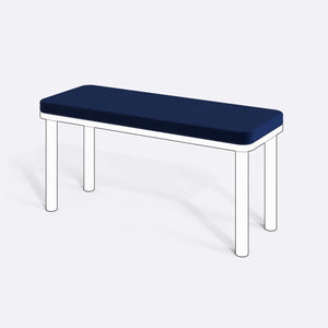 Han, Dorrin, Waljan, Gerel ve Kyran Bench Kılıfı - 100 x 38 (Süngerli), Kadife Lacivert kumaş kılıf, ürün çizimi üzerinde renk ve doku gösterimi
