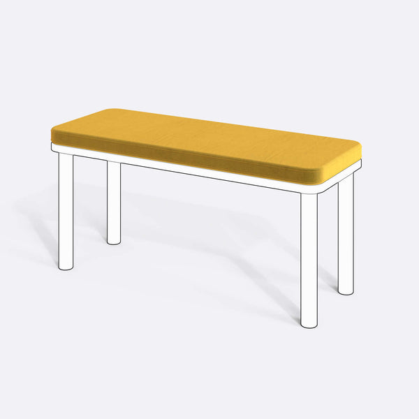 Han, Dorrin, Waljan, Gerel ve Kyran Bench Kılıfı - 100 x 38 (Süngerli), Kadife Sarı kumaş kılıf, ürün çizimi üzerinde renk ve doku gösterimi
