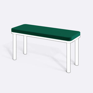 Han, Dorrin, Waljan, Gerel ve Kyran Bench Kılıfı - 100 x 38 (Süngerli), Kadife Zümrüt kumaş kılıf, ürün çizimi üzerinde renk ve doku gösterimi
