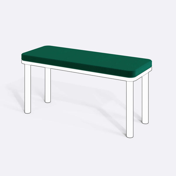 Han, Dorrin, Waljan, Gerel ve Kyran Bench Kılıfı - 100 x 38 (Süngerli), Kadife Zümrüt kumaş kılıf, ürün çizimi üzerinde renk ve doku gösterimi
