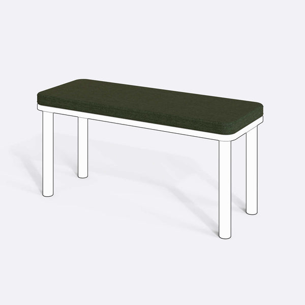 Han, Dorrin, Waljan, Gerel ve Kyran Bench Kılıfı - 100 x 38 (Süngersiz), Keten Yeşil kumaş kılıf, ürün çizimi üzerinde renk ve doku gösterimi