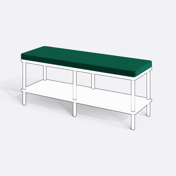 Han, Dorrin, Waljan, Gerel ve Kyran Bench Kılıfı - 120 x 38 (Süngerli), Kadife Zümrüt kumaş kılıf, ürün çizimi üzerinde renk ve doku gösterimi
