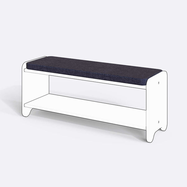Kyran Bench Kılıfı - 120 x 38 (Süngerli), Keten Lacivert kumaş kılıf, ürün çizimi üzerinde renk ve doku gösterimi