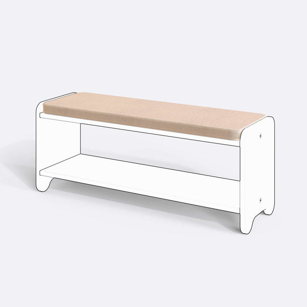 Kyran Bench Kılıfı - 120 x 38 (Süngerli), Kadife Ekru kumaş kılıf, ürün çizimi üzerinde renk ve doku gösterimi