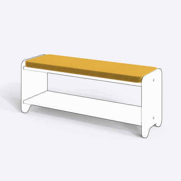 Kyran Bench Kılıfı - 120 x 38 (Süngersiz), Kadife Sarı kumaş kılıf, ürün çizimi üzerinde renk ve doku gösterimi