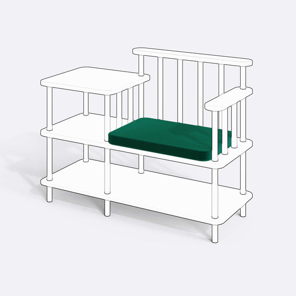 Thindor Bench Kılıfı (Süngerli), Kadife Zümrüt kumaş kılıf, ürün çizimi üzerinde renk ve doku gösterimi