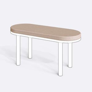 Yase ve Shiv Bench Kılıfı - 100 x 38 (Süngerli), Keten Ekru kumaş kılıf, ürün çizimi üzerinde renk ve doku gösterimi