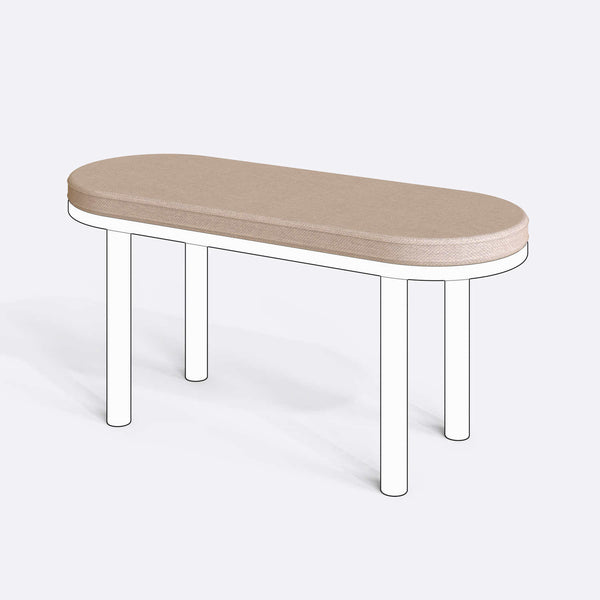 Yase ve Shiv Bench Kılıfı - 100 x 38 (Süngerli), Keten Ekru kumaş kılıf, ürün çizimi üzerinde renk ve doku gösterimi