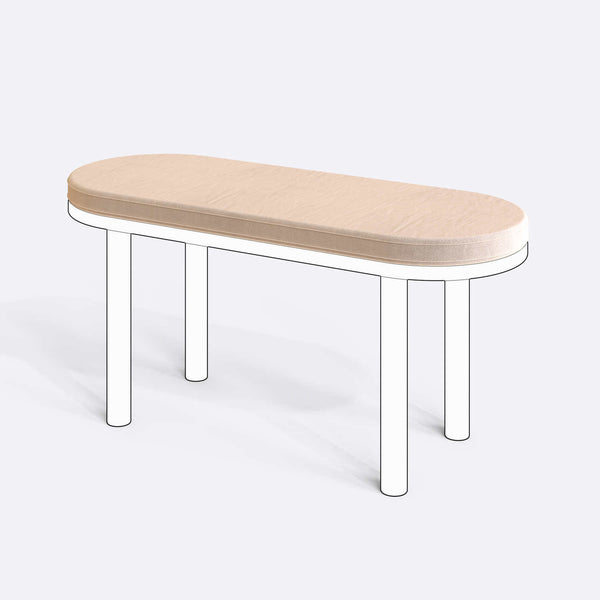 Yase ve Shiv Bench Kılıfı - 100 x 38 (Süngerli), Kadife Ekru kumaş kılıf, ürün çizimi üzerinde renk ve doku gösterimi